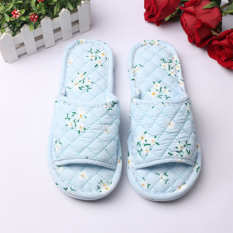FOOTOPPO Fabric Korean Style Slide Sandals for Women, Bedroom Soft-Soled Silent Wooden Floor Cloth-Soled Slippers, Ladies' Home Cotton Slippers 4