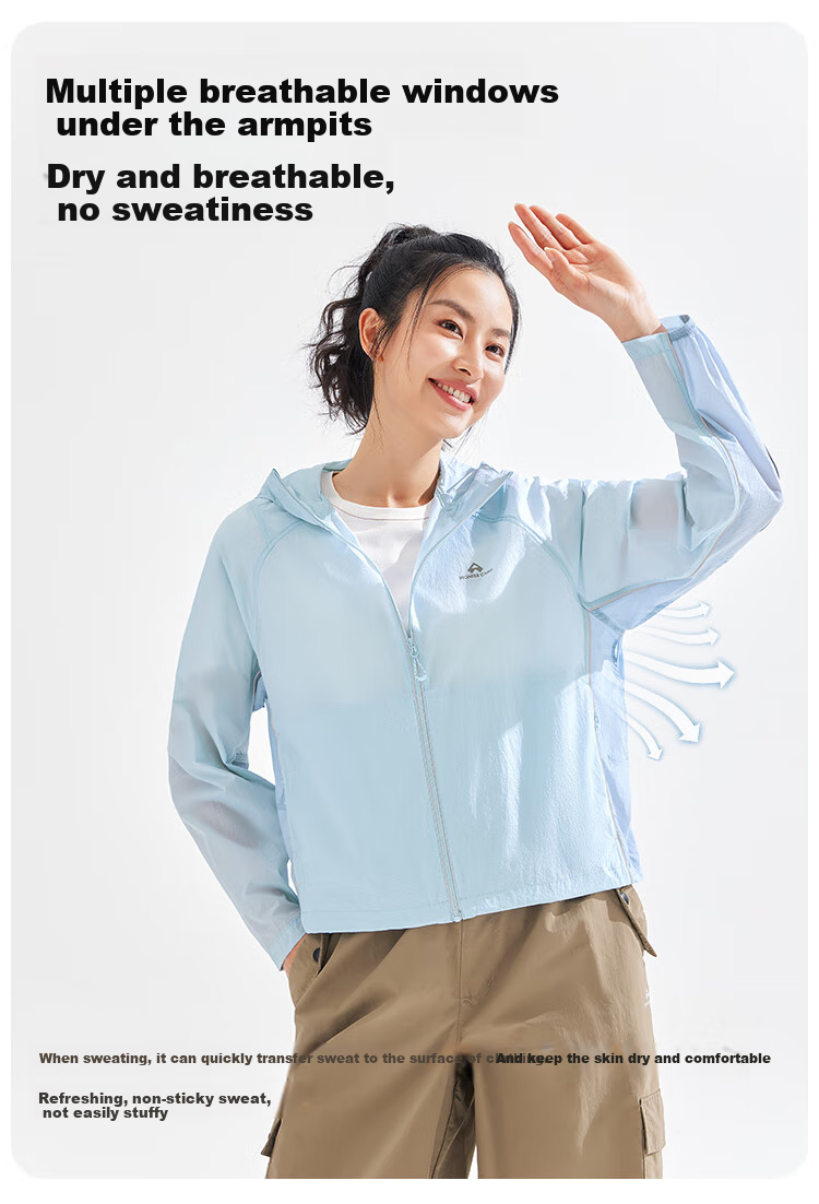 Pioneer Camp Women's Summer Sun Protection Jacket, Outdoor UV-Resistant Lightweight Breathable Sun Protection Coat UPF50, Glacier Blue, Size S 3