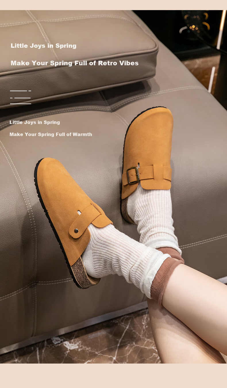 Taxiang Baotou Birkenstock-Style Women's Faux Leather Slip-On Mules, Versatile Outdoor Wear, TQ671, Apricot Color, Size 36/37 14