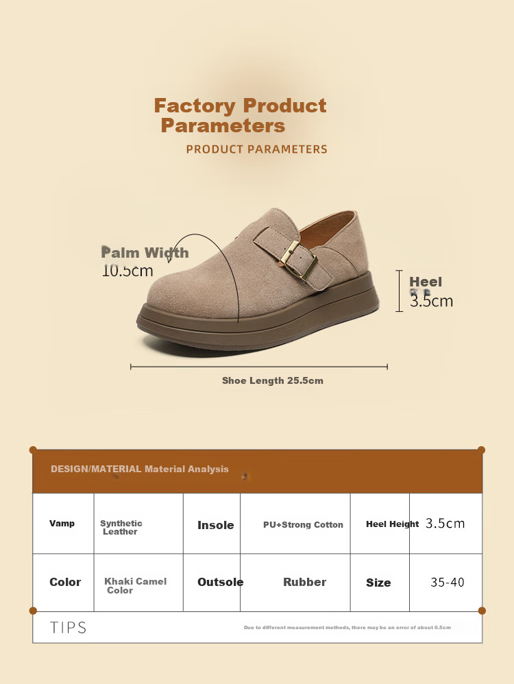ZHR Thick-Soled Birkenstock-Style Shoes for Women, Retro Full-Coverage Round Toe Casual Women's Shoes, Lightweight Slip-On Flats JF202 Khaki 37 5