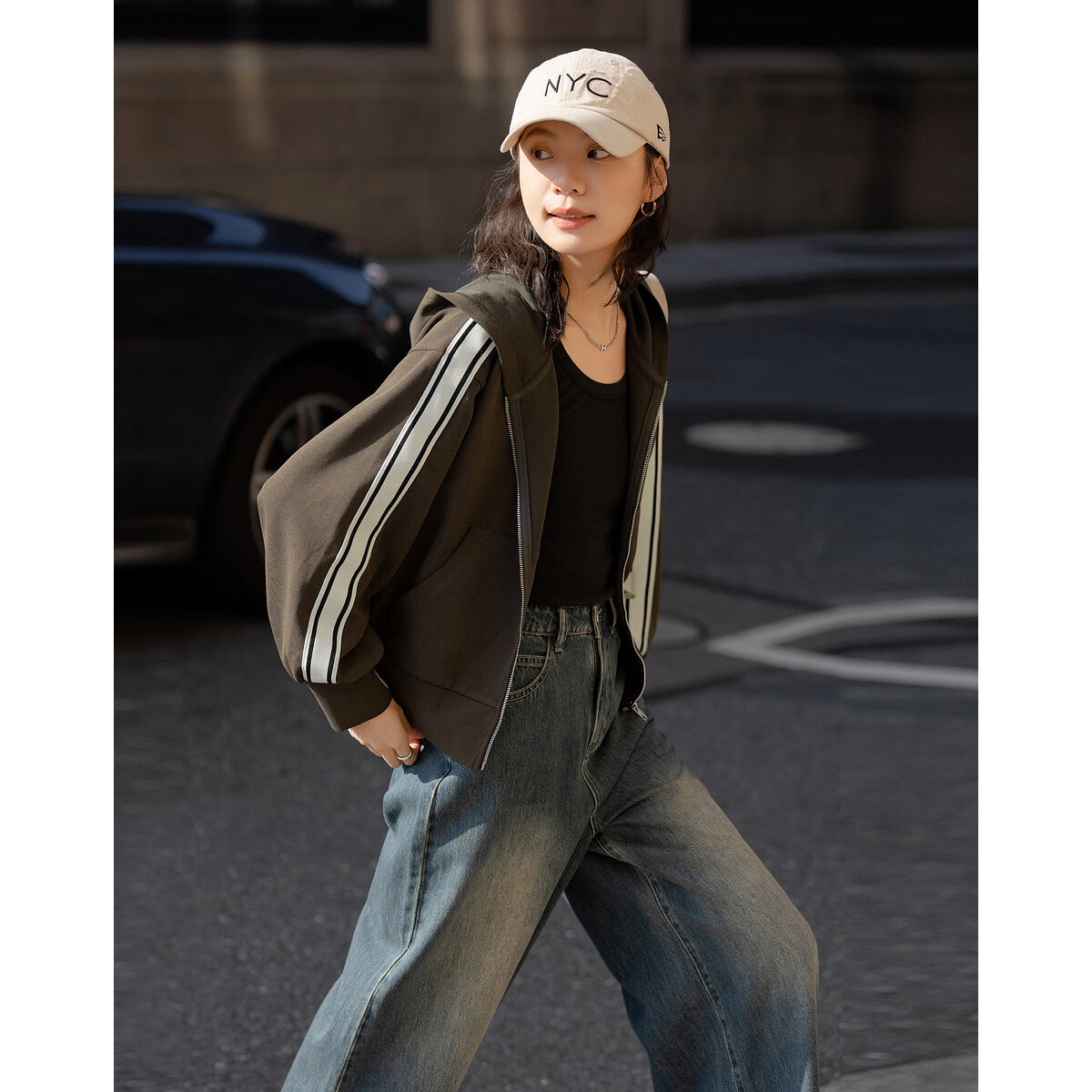 Dme [American Retro Style] Spring Academic Style Woven Strap Patchwork Casual Hooded Slimming Versatile Short Women's Jacket