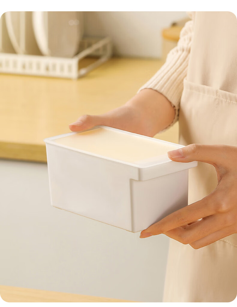 Baijie Butter Container, Storage Box with Lid, Refrigerator Organizer, Cheese Cutter, Large Size 16