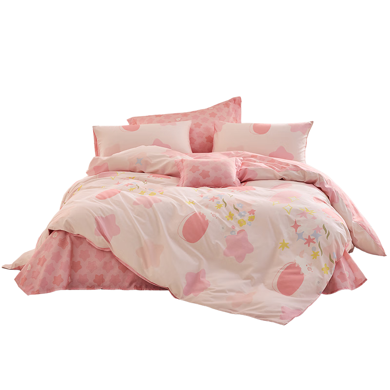 LOVO Lulaiafang Pure Cotton Four-Piece Bedding Set, Duvet Cover And Quilt for Double Bed, 200*230cm, Pink