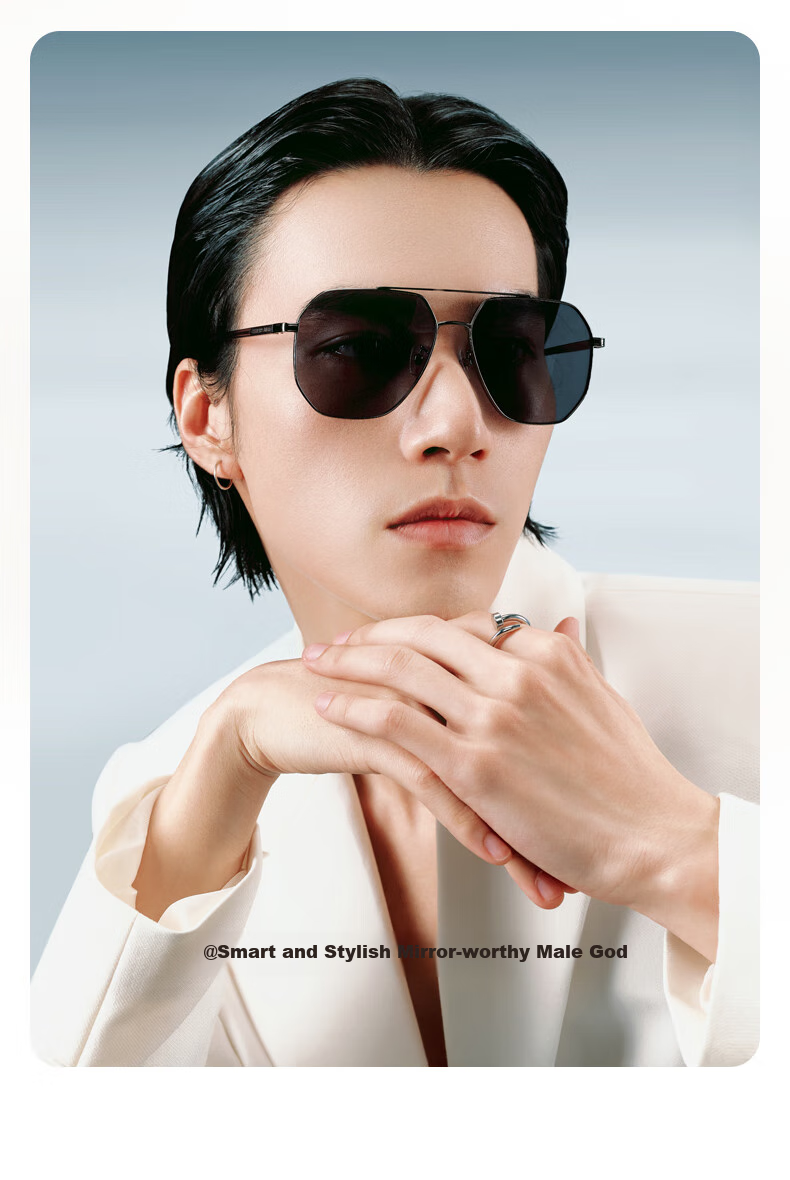 PARZIN Fan Chengcheng Style Double-Beam Alloy Aviator Sunglasses for Men, Polarized Sunglasses, Commuter Driving UV Protection Eyewear 4