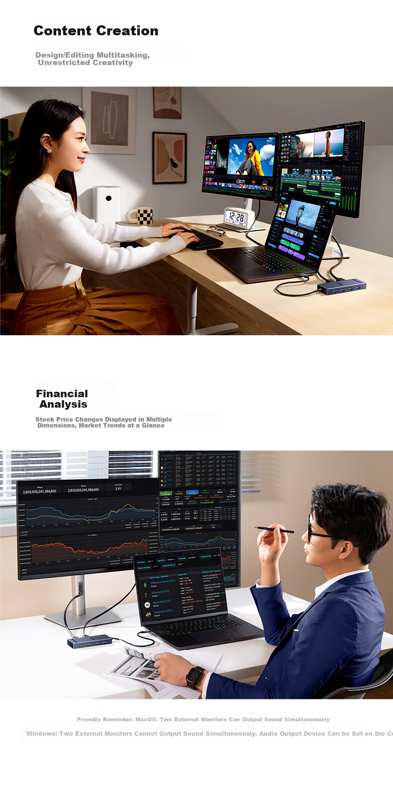 UGREEN Type-C to HDMI/DP Triple Display Adapter USB-C Compatible Thunderbolt 5/4 Expansion Dock MST 5G Adapter 4K 60Hz Multi-Screen Extension for Editing Connecting to Lenovo And Xiaomi Computers 9