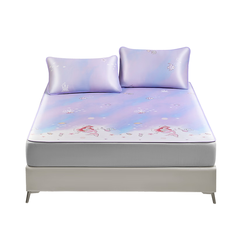 Luolaikids Three-Piece Cooling Mat Set with Fitted Sheet, Baby-Grade Washable Antibacterial Anti-Mite Ice Silk Mat