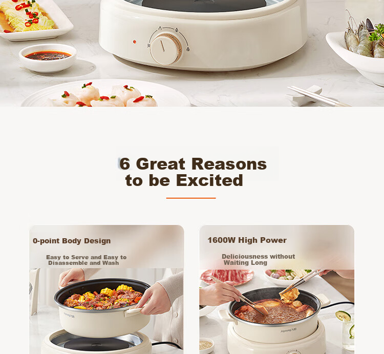 Joyoung Household 5L Large Capacity Electric Hot Pot And Steamer, Upper Steaming Lower Cooking Detachable Design, Specialized Hot Pot, Multifunctional Electric Cooking Pot HG50-G525S with Steamer Basket 8