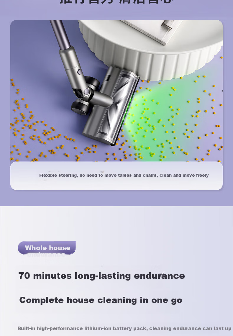 Haier Cordless Vacuum Cleaner with Long Battery Life, Handheld, Green Light Dust Indicator, Portable Cleaning And Dust Removal Machine [With Integrated Suction And Mopping Water Tank + Mattress Mite Removal Brush] S2 [New Year Gift] 8