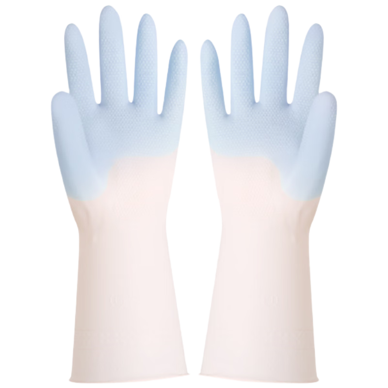 Titanfine PVC Two-Tone Dishwashing Gloves 1 Pair Size L Household Kitchen Cleaning Thickened Waterproof Wear-Resistant Blue