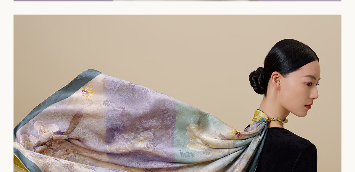 Wanshili Pure Silk Scarf Mulberry Silk Extra Large Square Double-Sided Hand-Rolled Silk Shawl Gift Box Birthday Present - Qingyan Ningzi 12