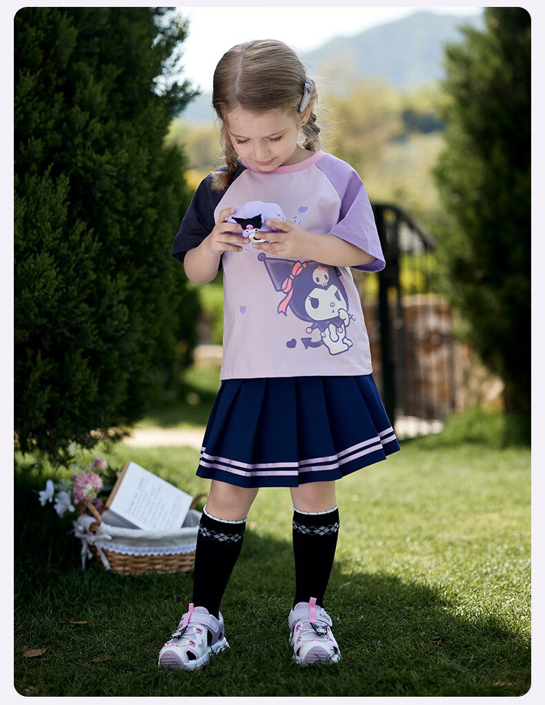 David Bella Kuromi Girls' Short Sleeve T-Shirt Summer Children's Cotton Purple Top Kids Clothing 19
