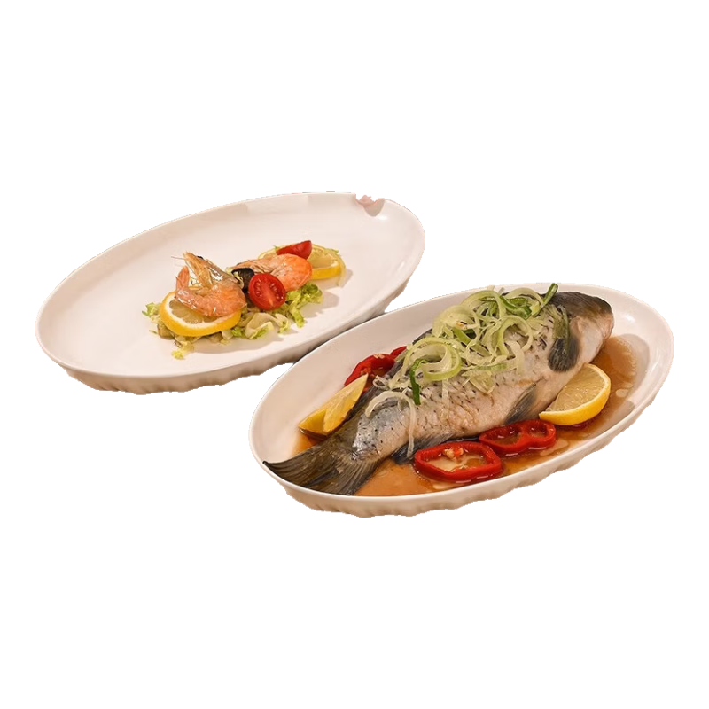 Jieyajie Fish Plate for Home Use, 2026 New Model Steamed Fish Special Plate, Pure White Ceramic Fruit Plate, Luxurious High-End Sushi Plate