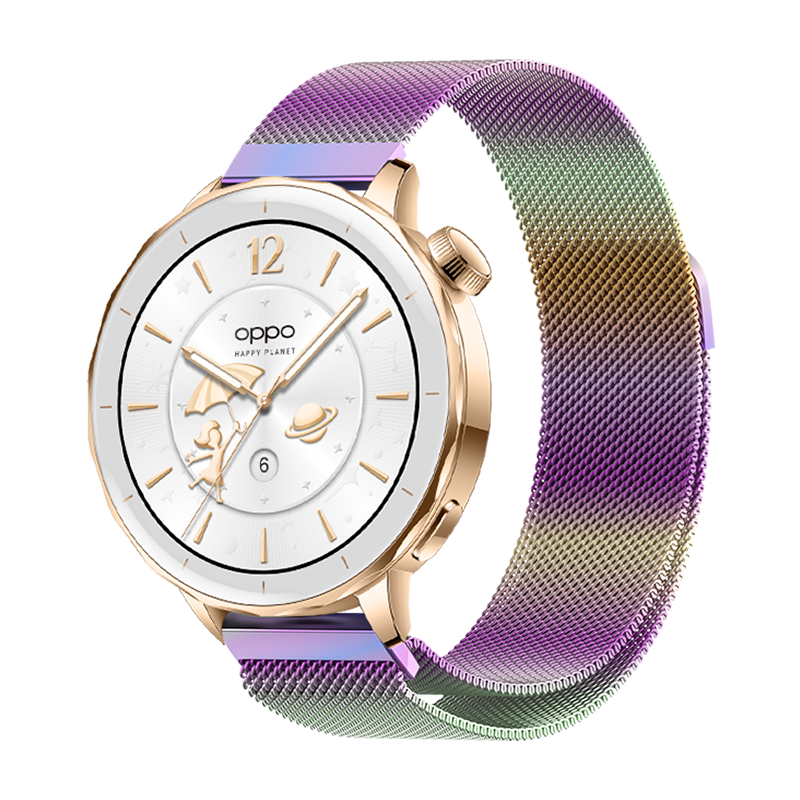 KMaxAI Compatible with OPPO Watch X3 Mini, Stainless Steel Strap, Magnetic Quick-Release, 18mm Interface, Milanese Loop, Colorful Combination, Washable Stainless Steel Woven Band