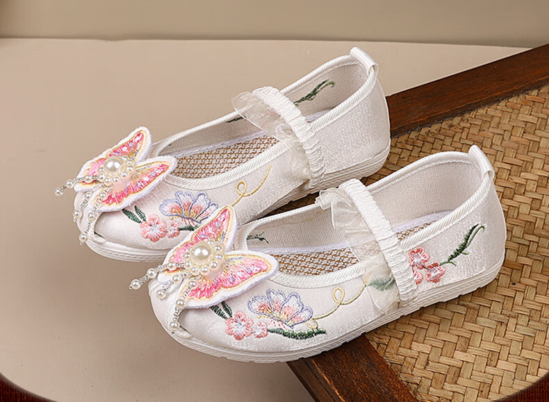 Romon Girls Hanfu Shoes Chinese Style Traditional Performance Dance Cloth Shoes Ma Mian Skirt Embroidered Shoes Pink Size 31 2