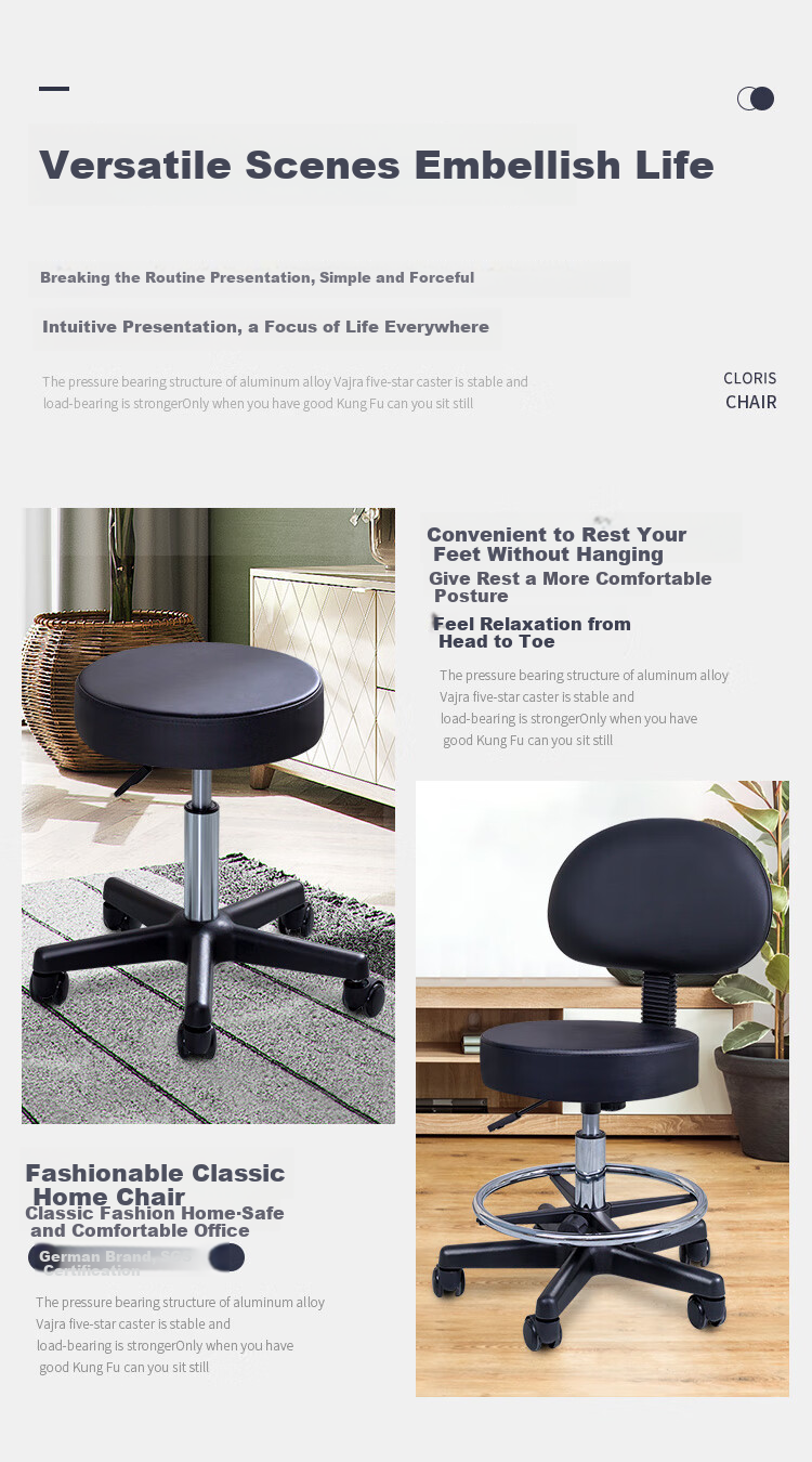 CLORIS Adjustable Height Swivel Bar Stool, Beauty Salon Home Kitchen Laboratory High Chair with Wheels, Rolling Stool for Bar H101 5