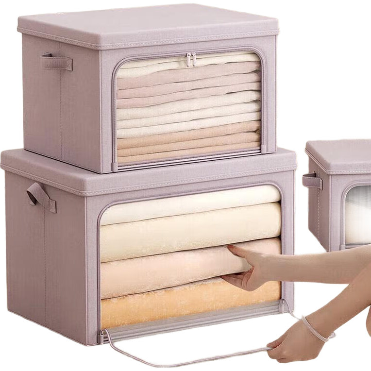 Bangnimeijia Cloud-Soft Cotton Clothes Storage Box, Large Closet Organizer with Visual System, Light Purple, 40L, 1 Piece