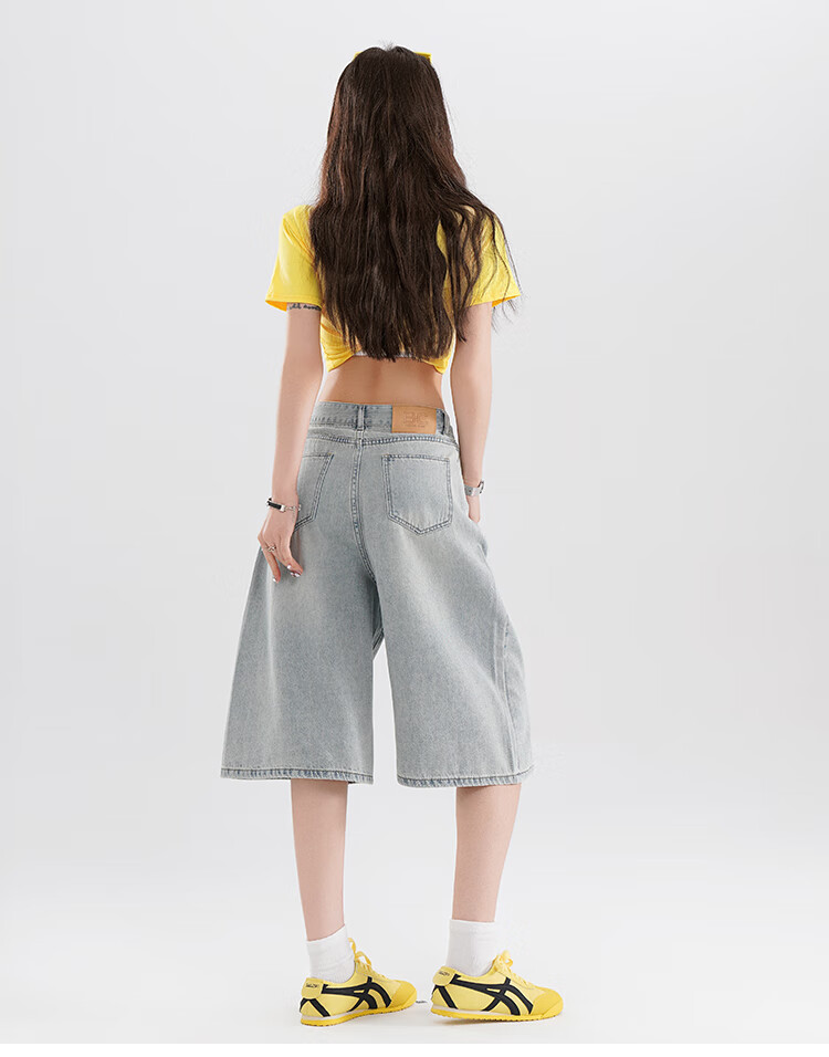 Free Style Vintage High Waist Denim Shorts Women 2026 Summer New Loose Slim Fit Petite Straight Wide Leg Cropped Pants 12