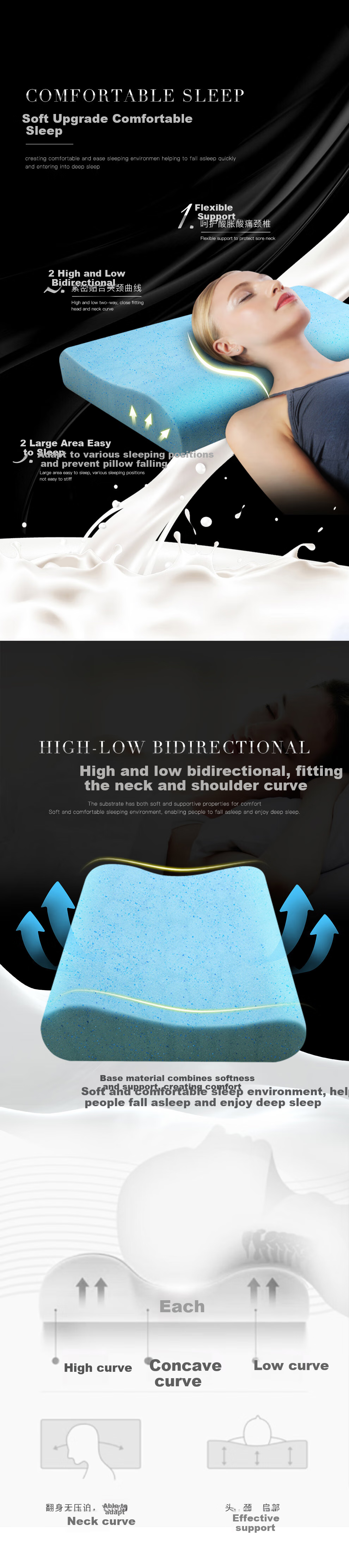 JAHVERY Gel Pillow Memory Foam Cervical Pillow for Adults, Slow Rebound Sleeping Neck Support Pillow, 7/9cm 5