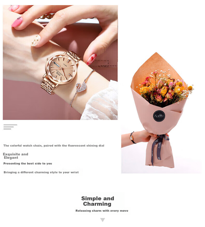 ATQ Ultra-Thin Watch for Women, Mechanical Style Top Ten Brands Wristwatch, Simple Design, New Year Valentine's Day Gift for Girlfriend Or Wife 9