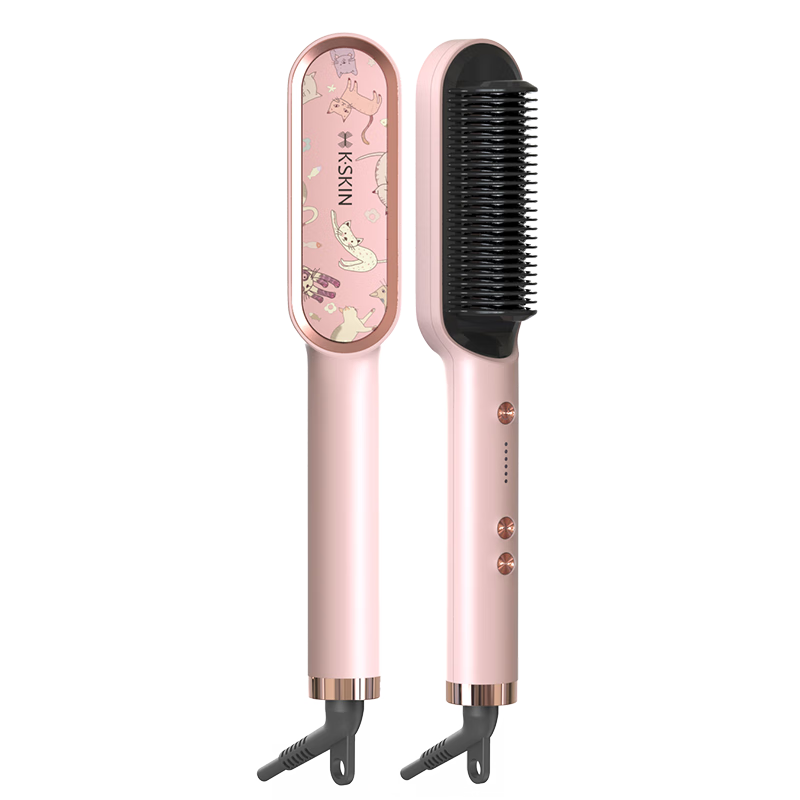 Jindao Hair Straightening Brush with Inner Curling Iron for High Crown Volume, Improves Frizz, Quick 30s Heating Constant Temperature Hair Protection KD380 Pink Portable Mid-Autumn Festival Gift Birthday Present