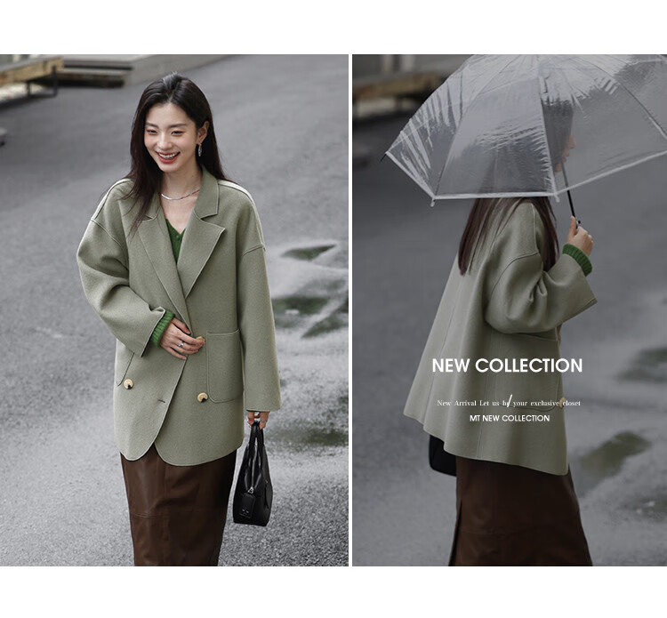 MT Korean Style Autumn Street Minimalist Classic Large Lapel Pocket Double-Faced Wool Coat Light Camel M 7