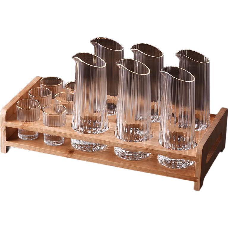 CLITON Vertical Ribbed White Wine Glass Decanter Set 100ml 6 Pots 6 Cups Small Liquor Cups and Decanters