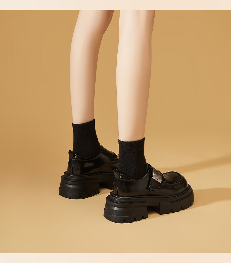 DAPHNE Thick Sole Loafers Women 2025 New Winter Black Casual Soft Sole Slip-On Shoes 6