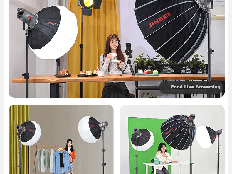 JINBEI JL160 Photography Live Streaming Fill Light Kit, 160W Mainstreamer-Specific Clothing, Beauty Jewelry, Green Screen Studio, Deep Throw Constant Light LED Video Soft Light Hair Light 7