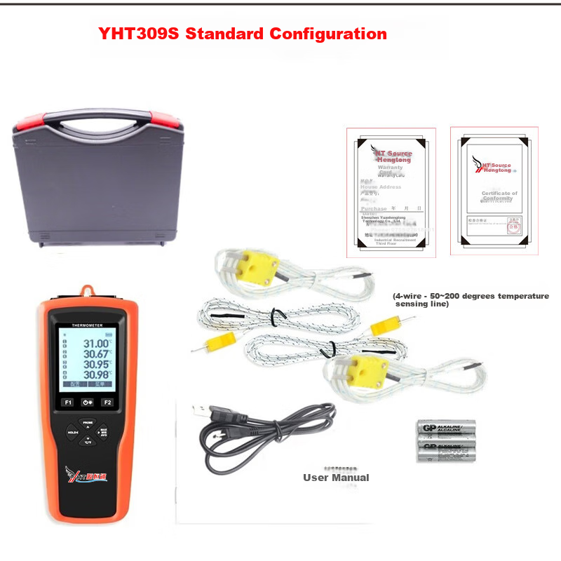 YHT Four-Channel Electronic K-Type Thermocouple Probe, Temperature Meter YHT309, Water Temperature Mold Thermometer Gauge 22