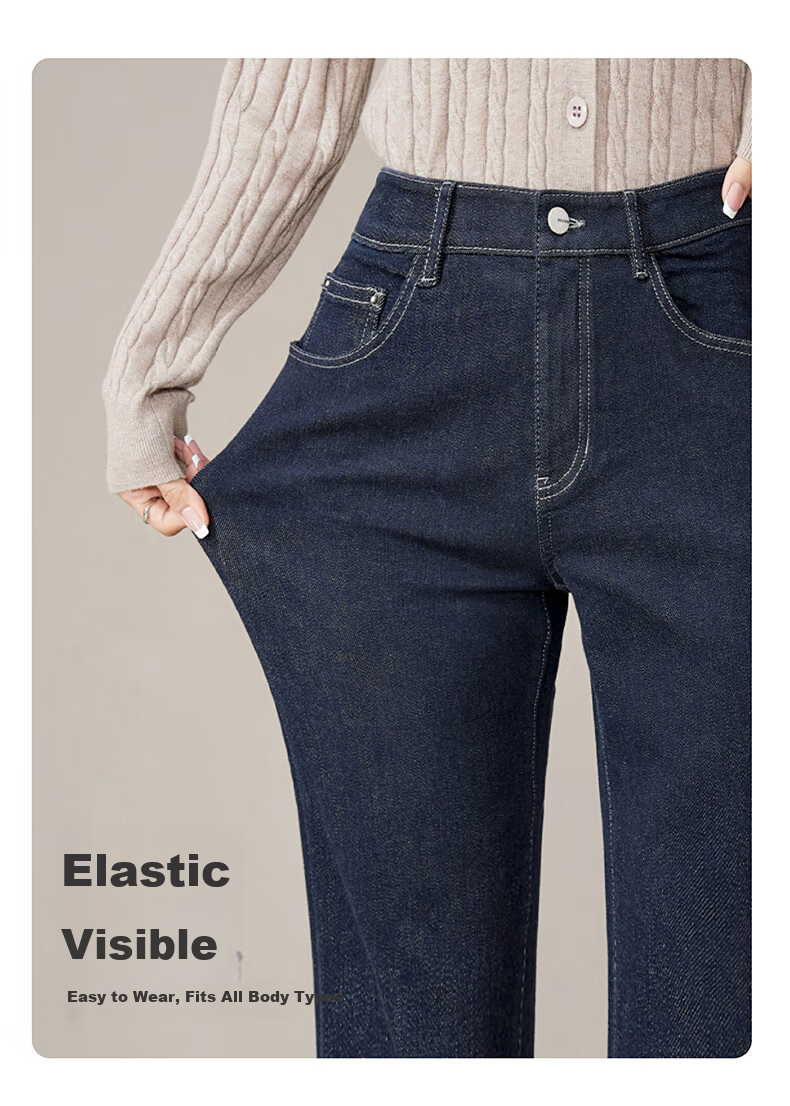 ESE-Y Spring 2025 New Slim-Fit Straight-Leg Pants, Dark Blue Denim Jeans for Women, Black, Size 26 8