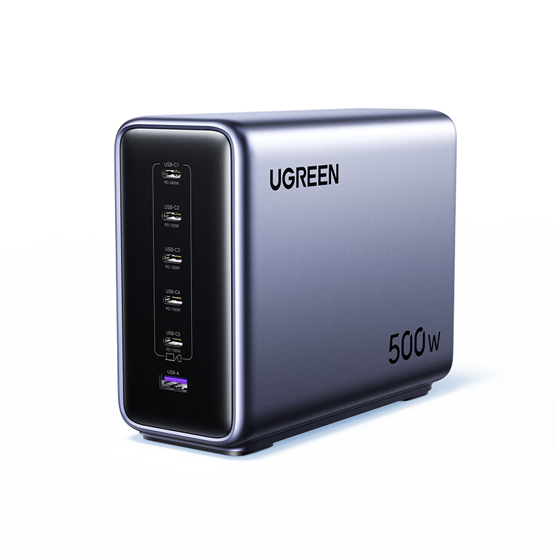 UGREEN 500W GaN Charger Desktop Charging Station, 240/140W/Type-C/PD/PPS Fast Charging Head, Suitable for Apple 18/17 MacBook Pro Laptops