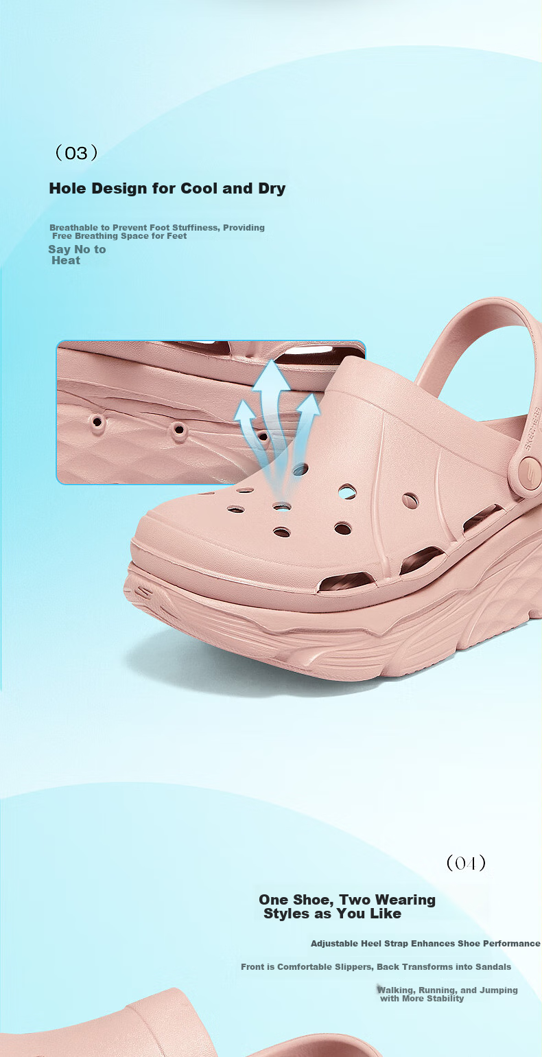 Skechers Spring And Summer Bubble Shoes, Thick-Soled Heightening Sandals, Hole Shoes, Slippers 111127, All Black/BBK, Size 39 4