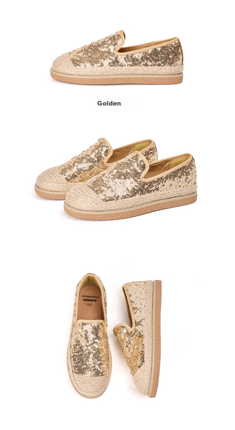 J&M Fisherman Shoes for Women, Spring And Summer Fashion Sequin Platform Slip-On Loafers, Gray, Size 38 12