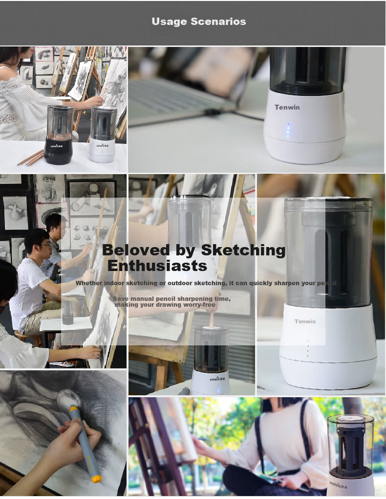 TEN-WIN Automatic Electric Pencil Sharpener for Sketching, Art Students' Carbon Pen Sharpener, Study Stationery Pencil Sharpener MS5301-6 15