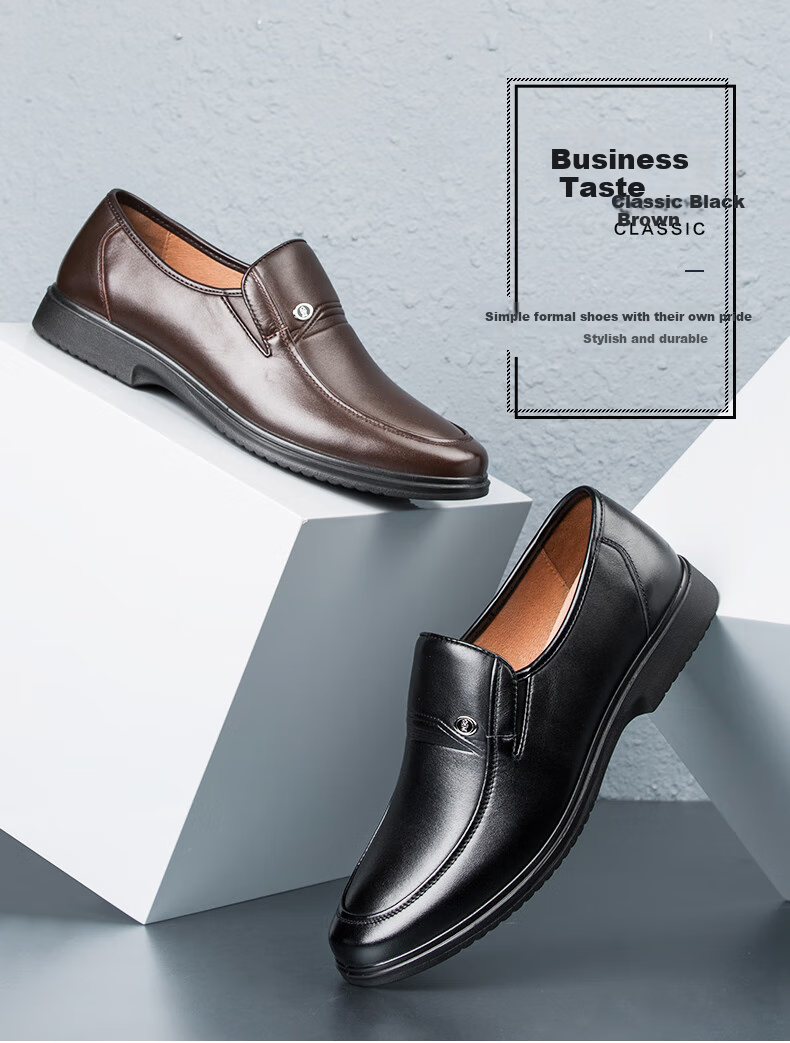 Kangnai Men's Leather Shoes, Slip-On Formal Shoes, Breathable And Comfortable, Easy to Put on, Middle-Aged And Elderly Dad's Business Casual Shoes, Size 40 3