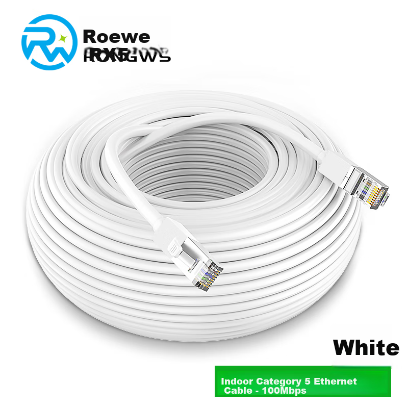 Rongweisheng Indoor Cat5e Ethernet Cable, for Engineering And Home Use, Computer Broadband Monitoring, Pre-Made Network Patch Cord, 20 Meters Gigabit High-Speed Network Connection Cable, White RWS-CPWX