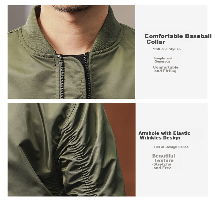 JEEP Men's Jacket, Pilot Style Windbreaker, Spring And Autumn Workwear Baseball Collar Outerwear, Army Green, Size M 3