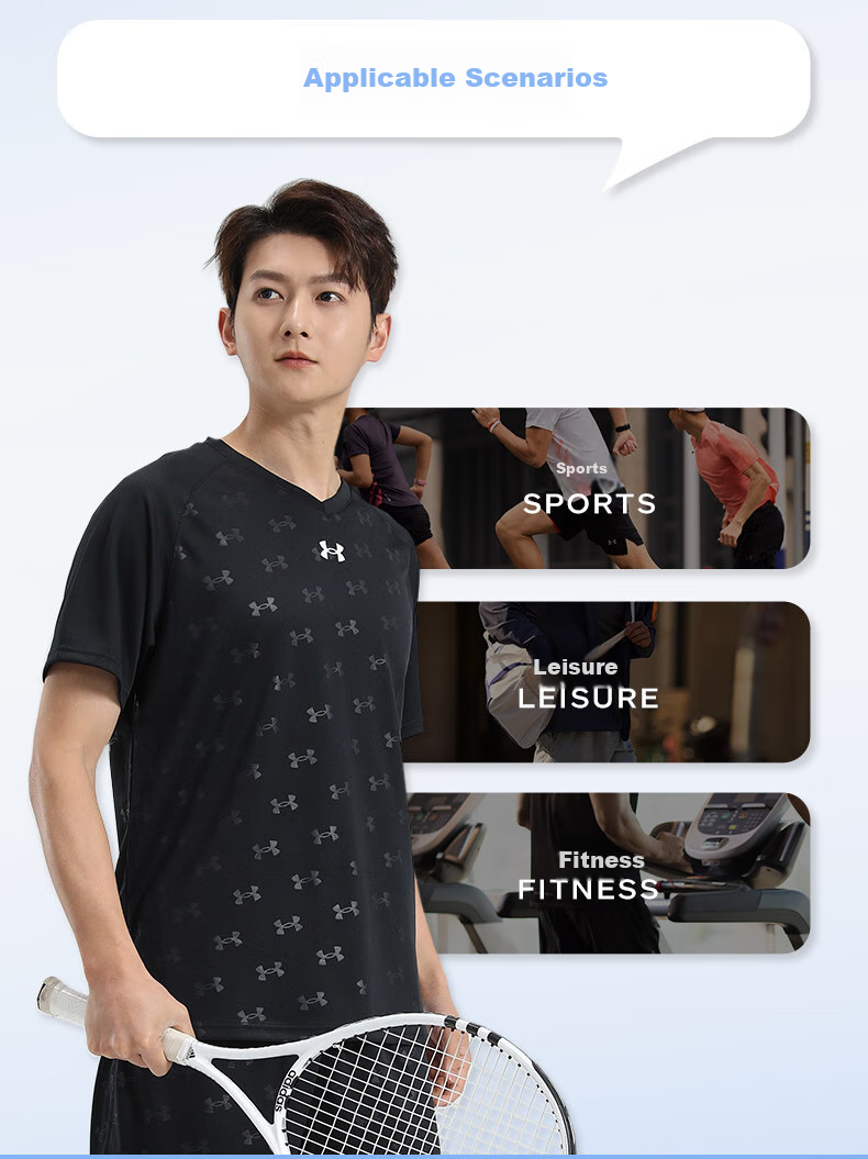 Under Armour Quick-Dry Short-Sleeve T-Shirt for Men, Summer Full-Print New Loose-Fit Sports Training Basketball Running Fitness Wear 3