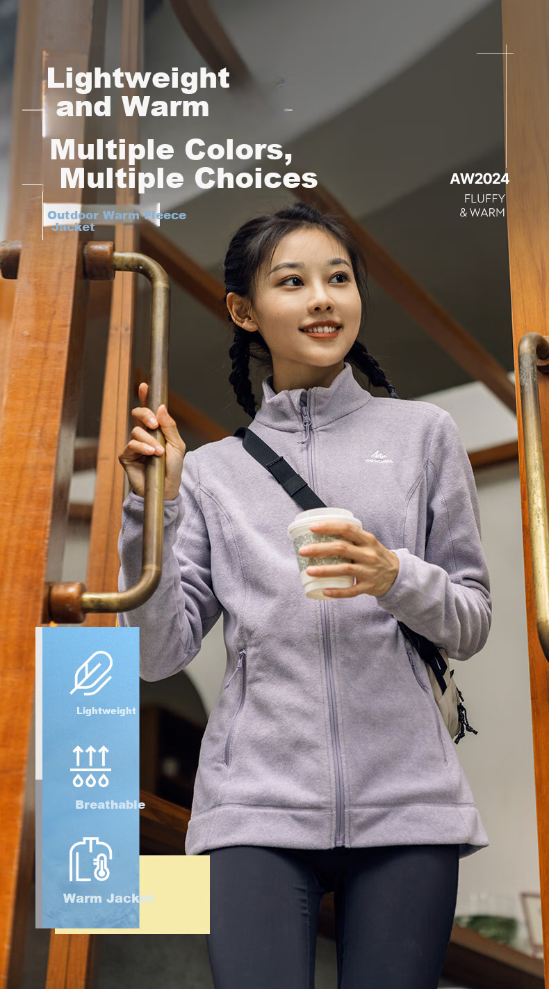 DECATHLON MH100 Women's Autumn And Winter Fleece Jacket, Outdoor Warm Zip-Up Fleece Inner Liner Jacket, Purple, XS4752289 1