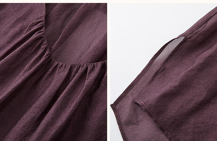 Dme [Monet Purple Series] Autumn Wrinkled Shiny Silk Blouse, Pleated V-Neck Short Front Long Back Shirt, Women's Top 9