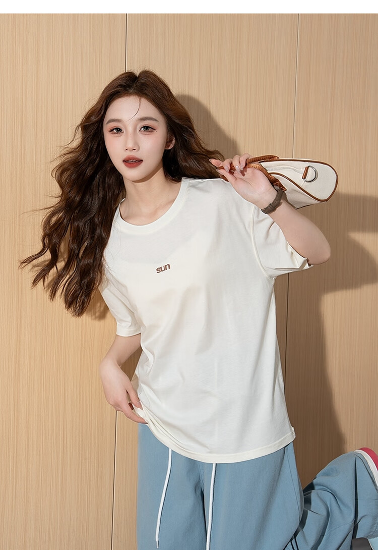 TonLion 2026 Summer Women's Front Chest Text Round Neck Fashionable Cute Short-Sleeve T-Shirt 9