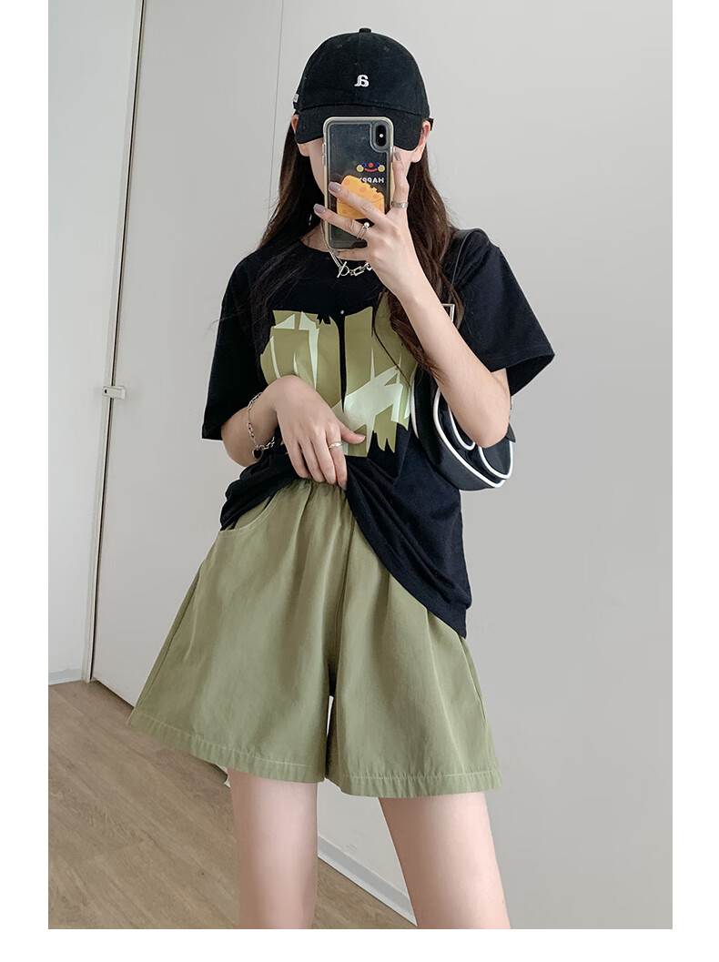 BOPRUIEY Women's Pure Cotton Shorts, Summer High-Waist Casual Wide-Leg Mid-Length Shorts, Cargo Sports Three-Quarter Shorts 15