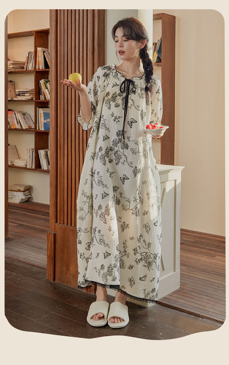 GUJIN Padded Nightgown for Women, Spring And Summer New Sweet Floral Short-Sleeve Thin Age-Reducing Sleepwear Dress, Suitable for Outdoor Wear 4