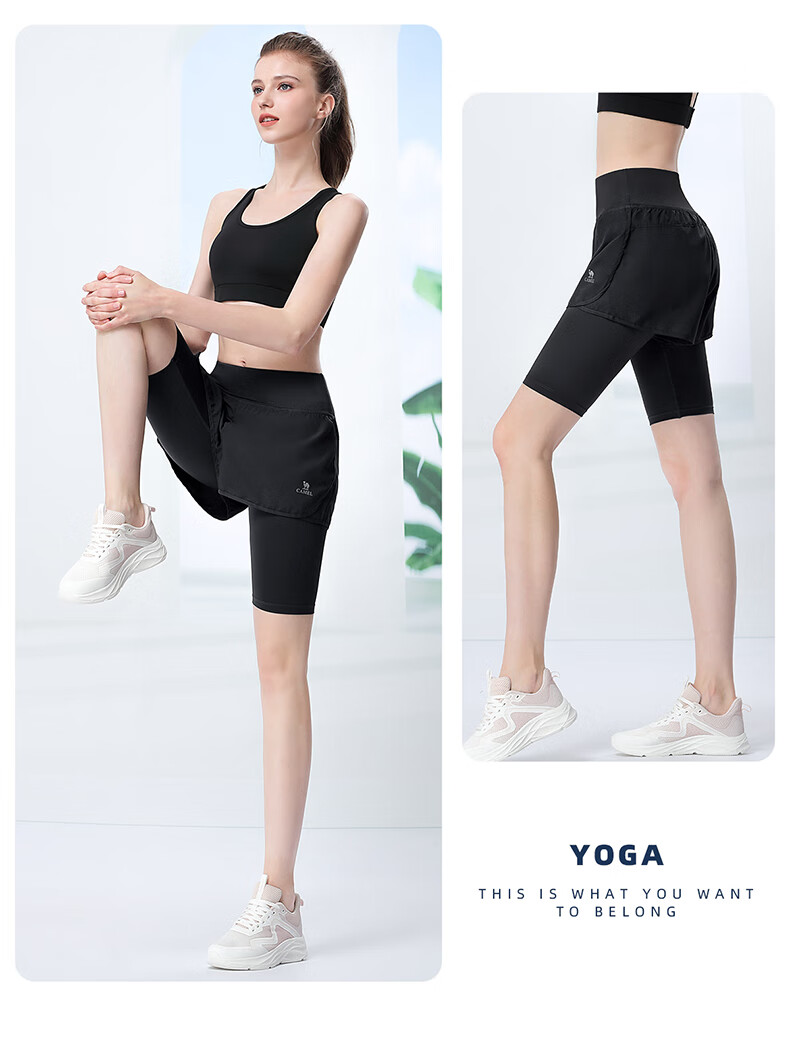 CAMEL Faux Two-Piece Quick-Dry Women's Sports Pants, Elastic Running Fitness Shorts, Y24BA4L0037M, Misty Gray, L 19