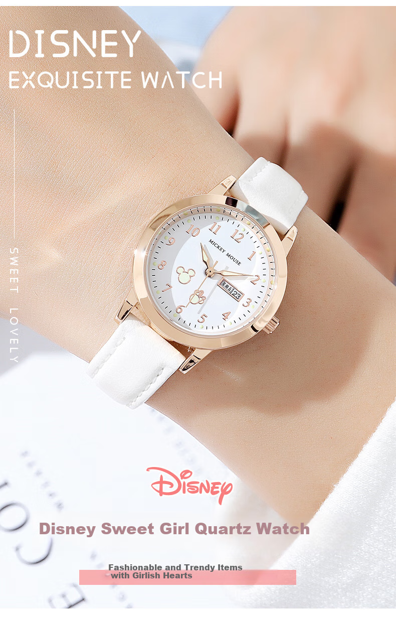 Disney Children's Watch, Girls' Student Back-To Gift, Cute Young Girl Exam Analog Quartz Wristwatch MK-11383B 1