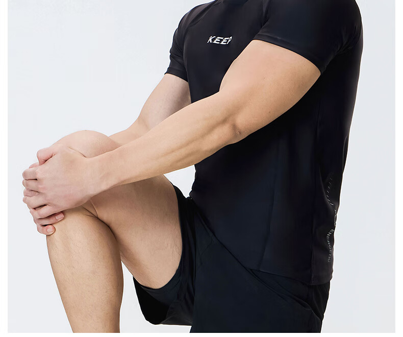 Keep Men's Swimwear, Hot Spring Short-Sleeve Solid Color High-Elastic Swimsuit, Quick-Dry Surfing Suit, 1291 Black, 3XL 9