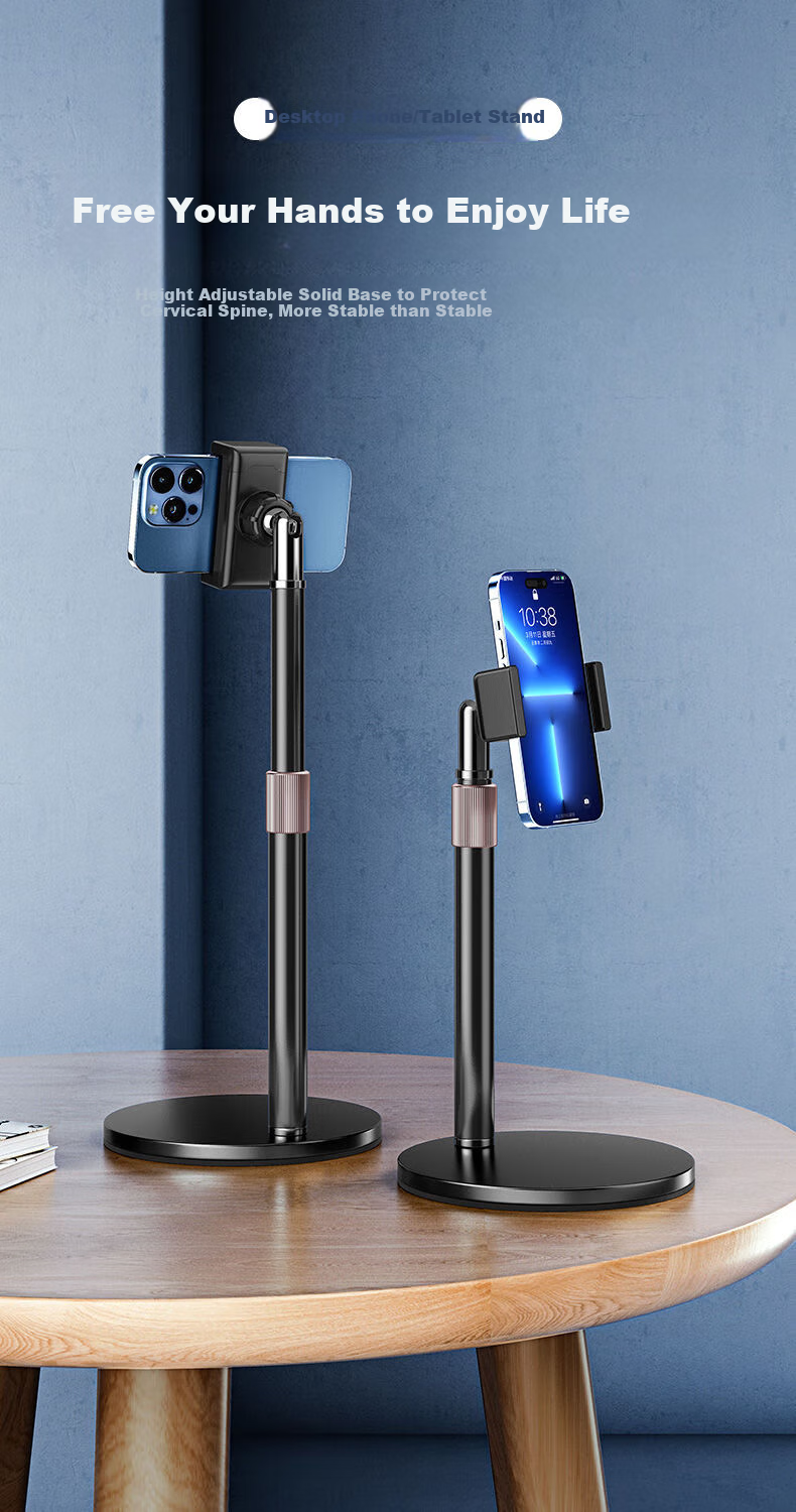 LINGCHEN Live Streaming Phone Stand, Desktop Adjustable Height, Overhead Shooting, Telescopic Selfie Device, Lazy Person's Binge-Watching Tool, Short Video Recording And Drawing Stand, 360° Rotatable Multifunctional Metal Phone Holder 3