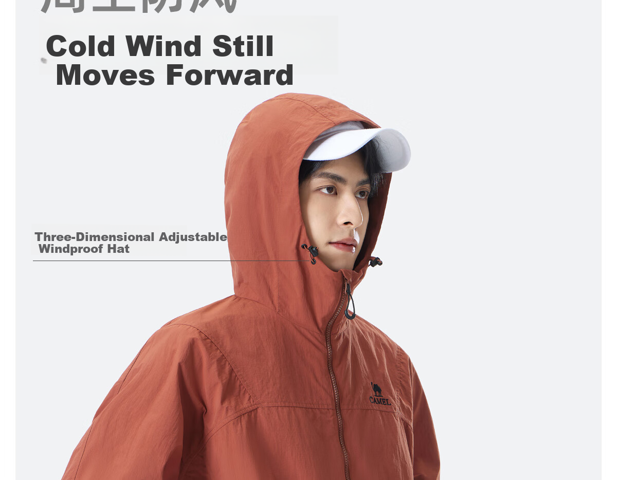 CAMEL Men's Jacket for Men And Women, Spring Outdoor Water-Repellent Oil-Resistant Ice-Feel Couple Hooded Coat M35BA6V062 10