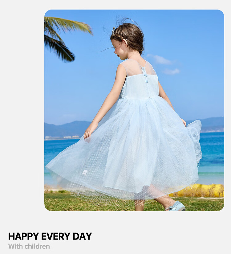 ASK JUNIOR [Detachable Shoulder Strap] Children's Summer Dress, Big Girl Princess Dress, Mesh Vacation Dress 11