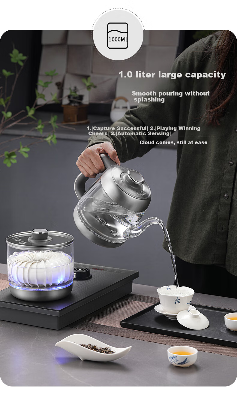 Biooner Fully Automatic Electric Kettle with Water Inlet, Tea Table Kettle for Home And Office Use, Built-In Tea Table All-In Tea Brewing Device, Electric Tea Stove Set RY-17 Steaming Tea Model 7